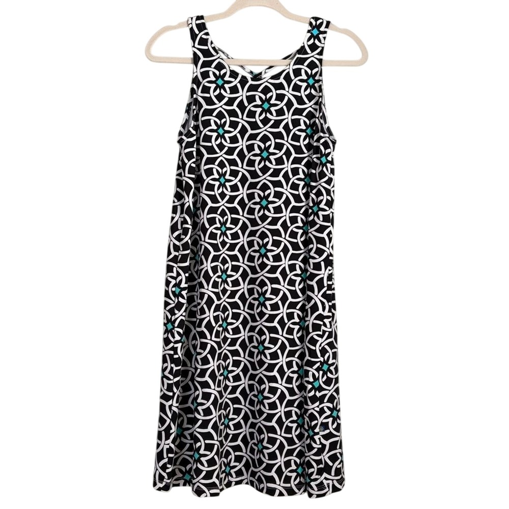 Banana Boat Coverup Dress Medium Black White Turquoise Geometric UPF 50 Swimwear